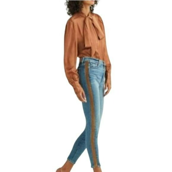 7 For All Mankind Ankle Skinny Jean High Waist Gold Stripe Blue Women's 27 - Picture 8 of 15